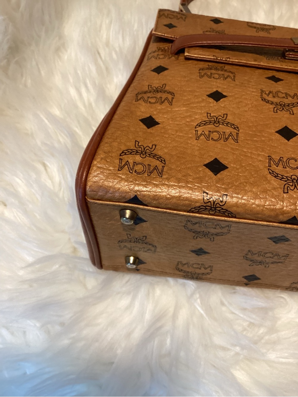 Vintage MCM Cognac Visetos Logo Top-Handle Bag - Picture 6 of 15